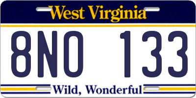 WV license plate 8NO133