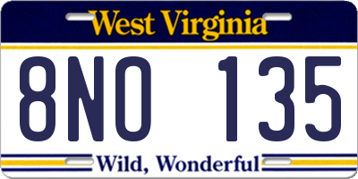 WV license plate 8NO135
