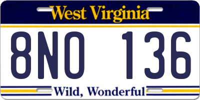 WV license plate 8NO136