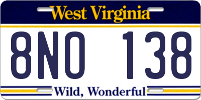 WV license plate 8NO138