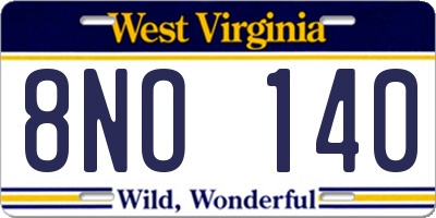 WV license plate 8NO140