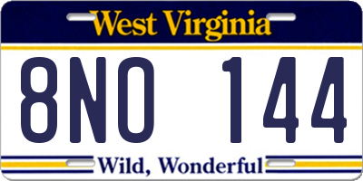 WV license plate 8NO144