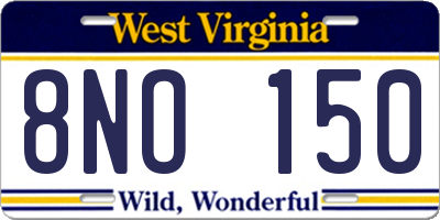 WV license plate 8NO150