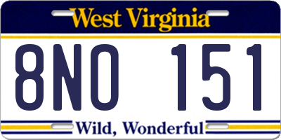 WV license plate 8NO151