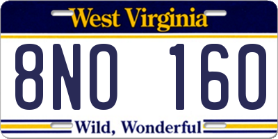 WV license plate 8NO160