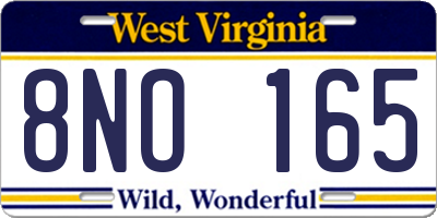 WV license plate 8NO165
