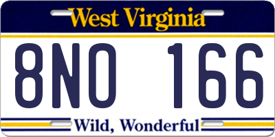 WV license plate 8NO166