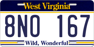WV license plate 8NO167