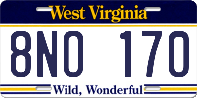 WV license plate 8NO170