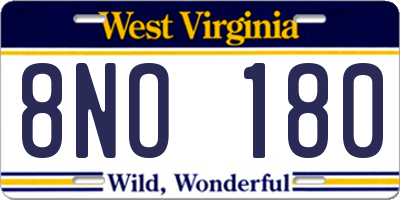 WV license plate 8NO180