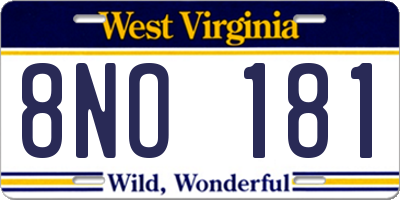 WV license plate 8NO181