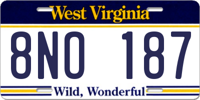WV license plate 8NO187