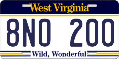 WV license plate 8NO200