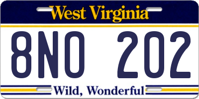 WV license plate 8NO202
