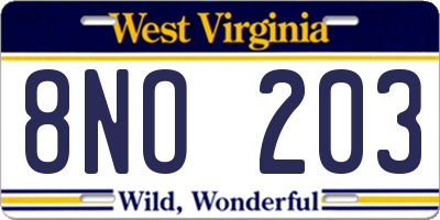 WV license plate 8NO203