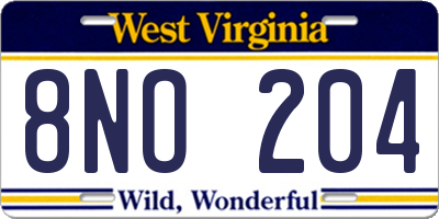 WV license plate 8NO204