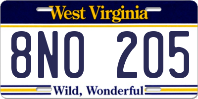 WV license plate 8NO205