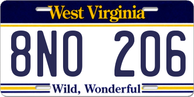 WV license plate 8NO206