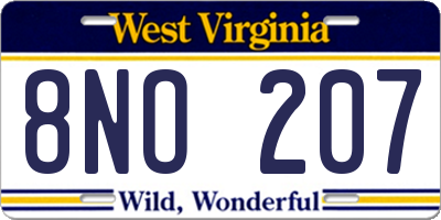 WV license plate 8NO207