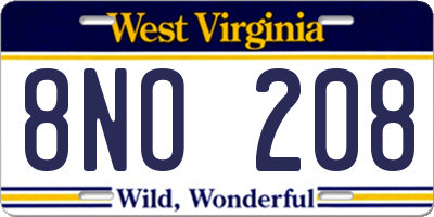 WV license plate 8NO208