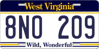 WV license plate 8NO209