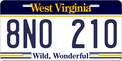 WV license plate 8NO210