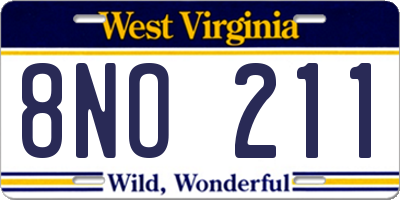 WV license plate 8NO211