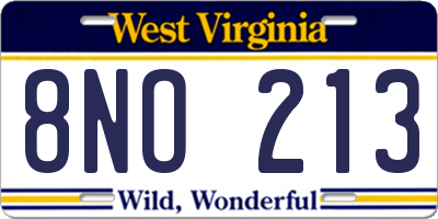 WV license plate 8NO213