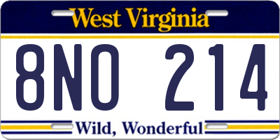 WV license plate 8NO214