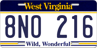 WV license plate 8NO216