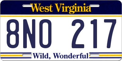 WV license plate 8NO217