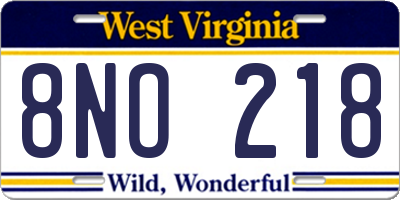 WV license plate 8NO218