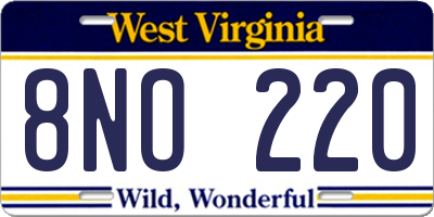 WV license plate 8NO220