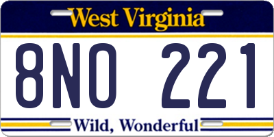 WV license plate 8NO221