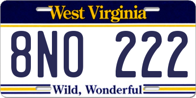WV license plate 8NO222