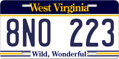 WV license plate 8NO223