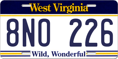WV license plate 8NO226