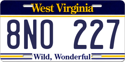 WV license plate 8NO227
