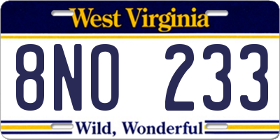 WV license plate 8NO233