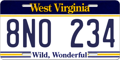 WV license plate 8NO234