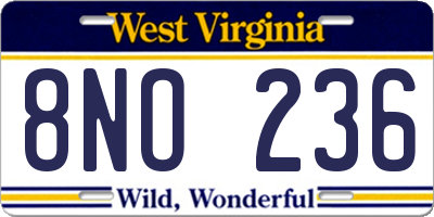 WV license plate 8NO236