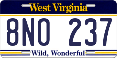 WV license plate 8NO237