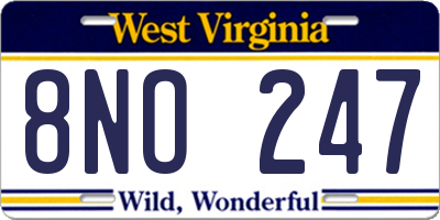 WV license plate 8NO247