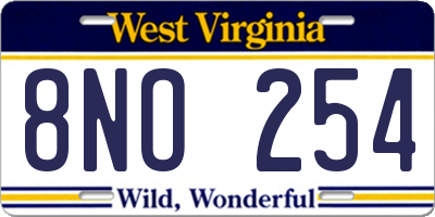 WV license plate 8NO254