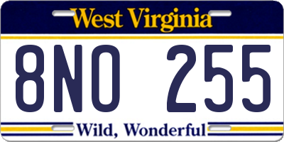 WV license plate 8NO255