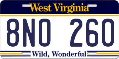 WV license plate 8NO260