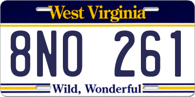 WV license plate 8NO261