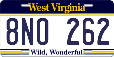 WV license plate 8NO262