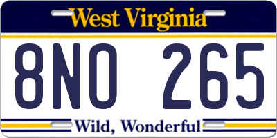 WV license plate 8NO265