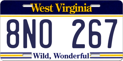 WV license plate 8NO267